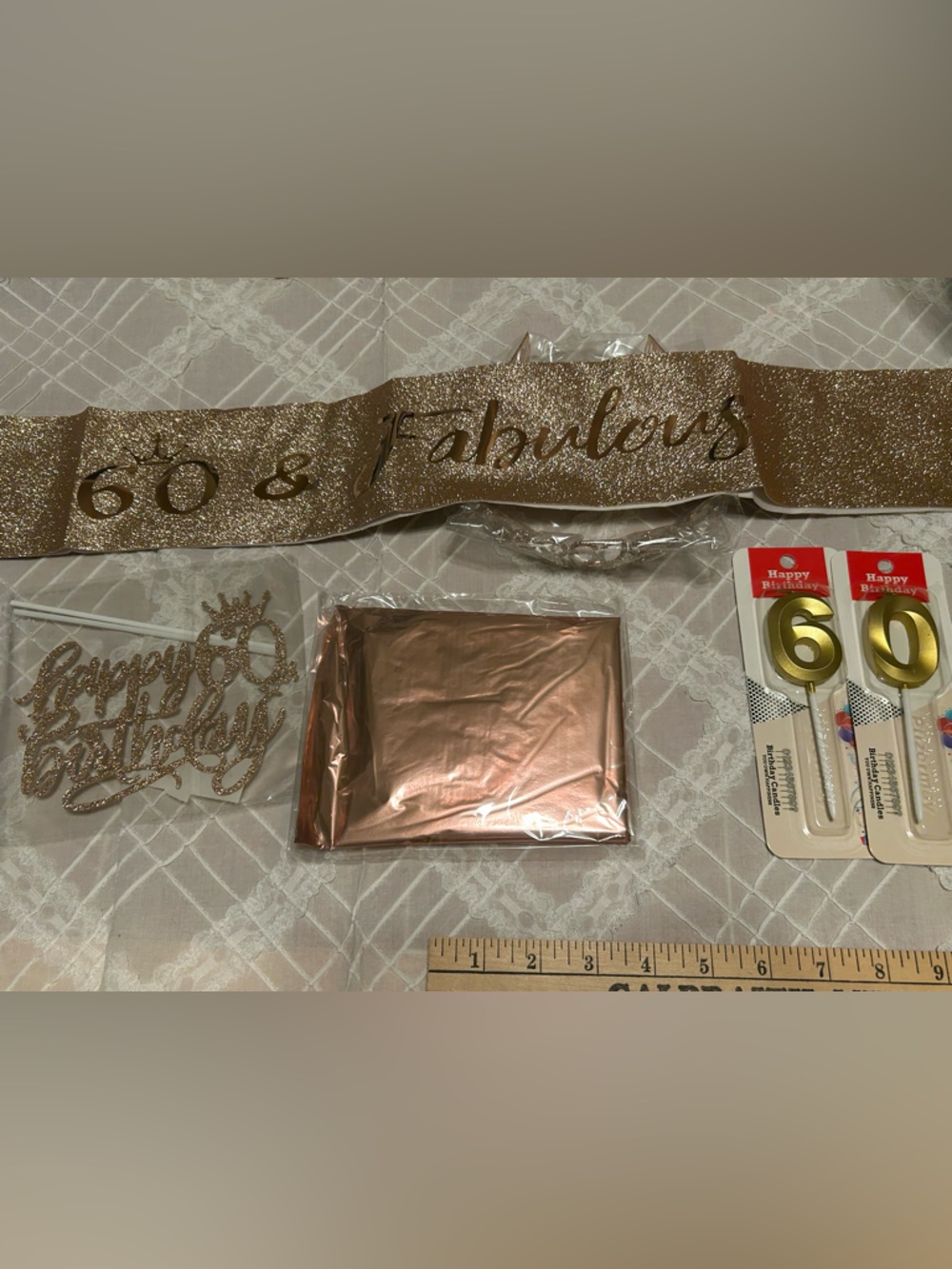 60 & Fabulous Birthday Celebration Sash Crown Candles Cake Topper & Balloon New